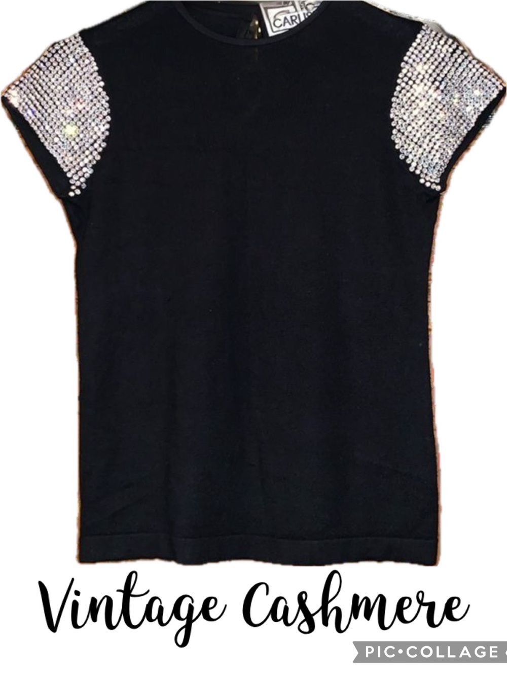 Carlisle Vintage 80’s Cashmere & Silk Beaded Embellished Short Sleeve Sweater